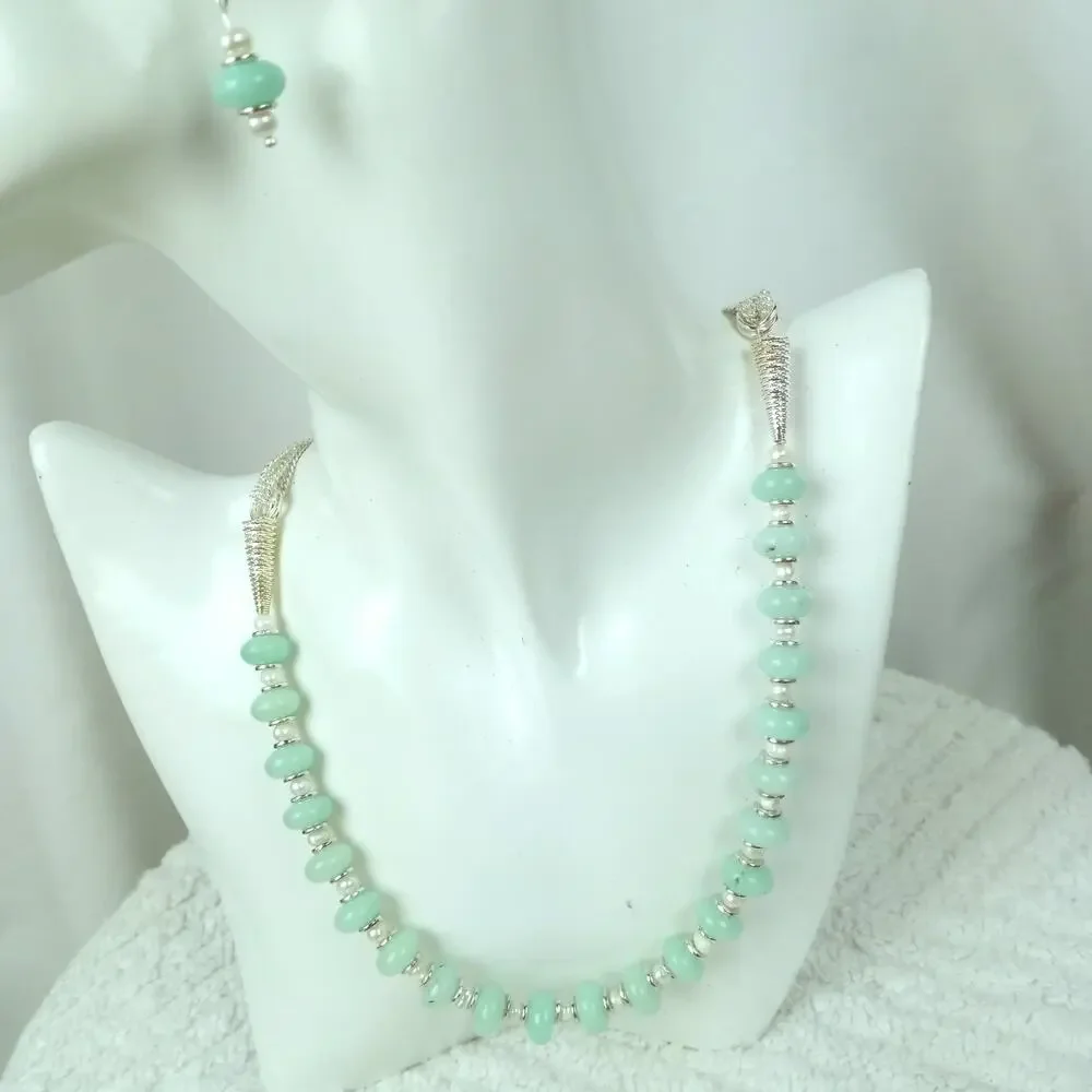 HANDMADE Gemstone & Pearl Necklace Earrings Set